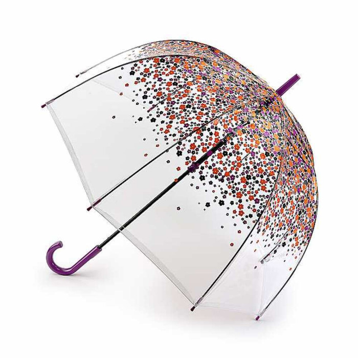 Жіноча прозора парасолька-тростина Fulton Birdcage-2 L042 Hippie Scatter (Різнобарвні незабудки)