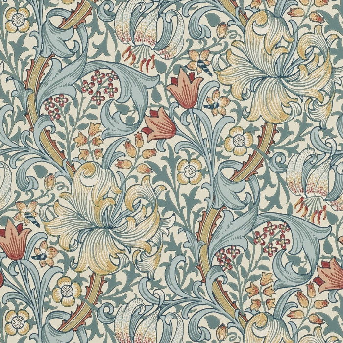 Женский зонт Fulton L907 Morris & Co. Minilite-2 UV Minor Golden Lily Slate Manilla (Золотая лилия)