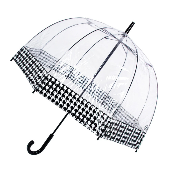 Жіноча прозора парасолька-тростина Fulton Birdcage-2 L042 Houndstooth Border (Гусяча лапка)