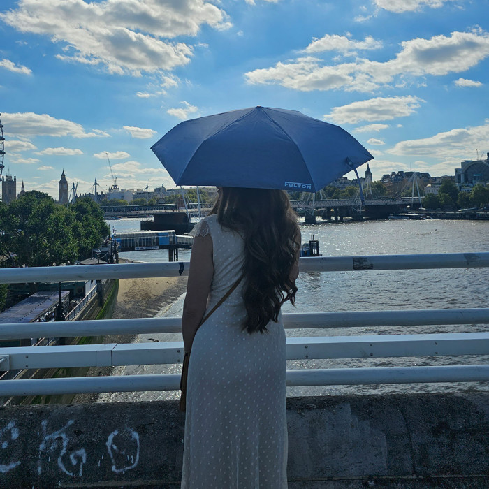 Жіноча парасолька Fulton L924 Parasoleil-2 UV Blue Chambray (Синій)