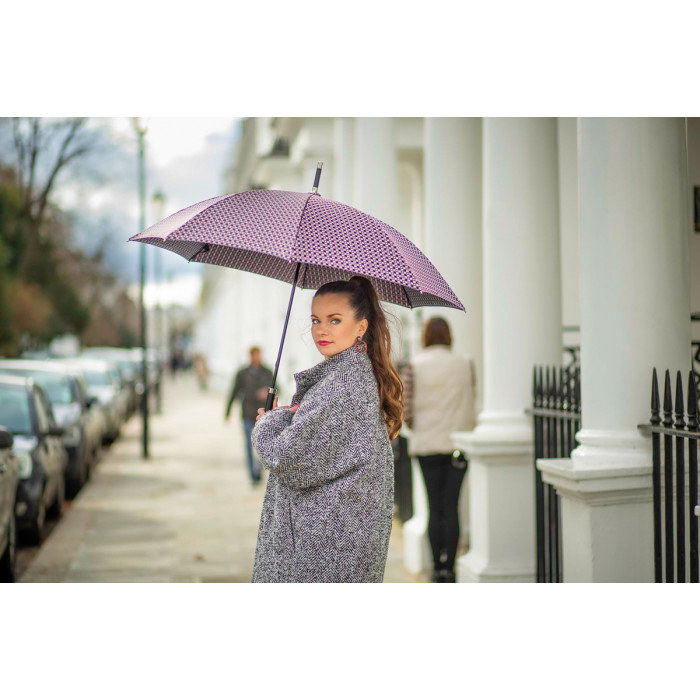 Женский зонт-трость класса Люкс Fulton Diamond L850 Princess UV Pink Foulard (Принцесса)
