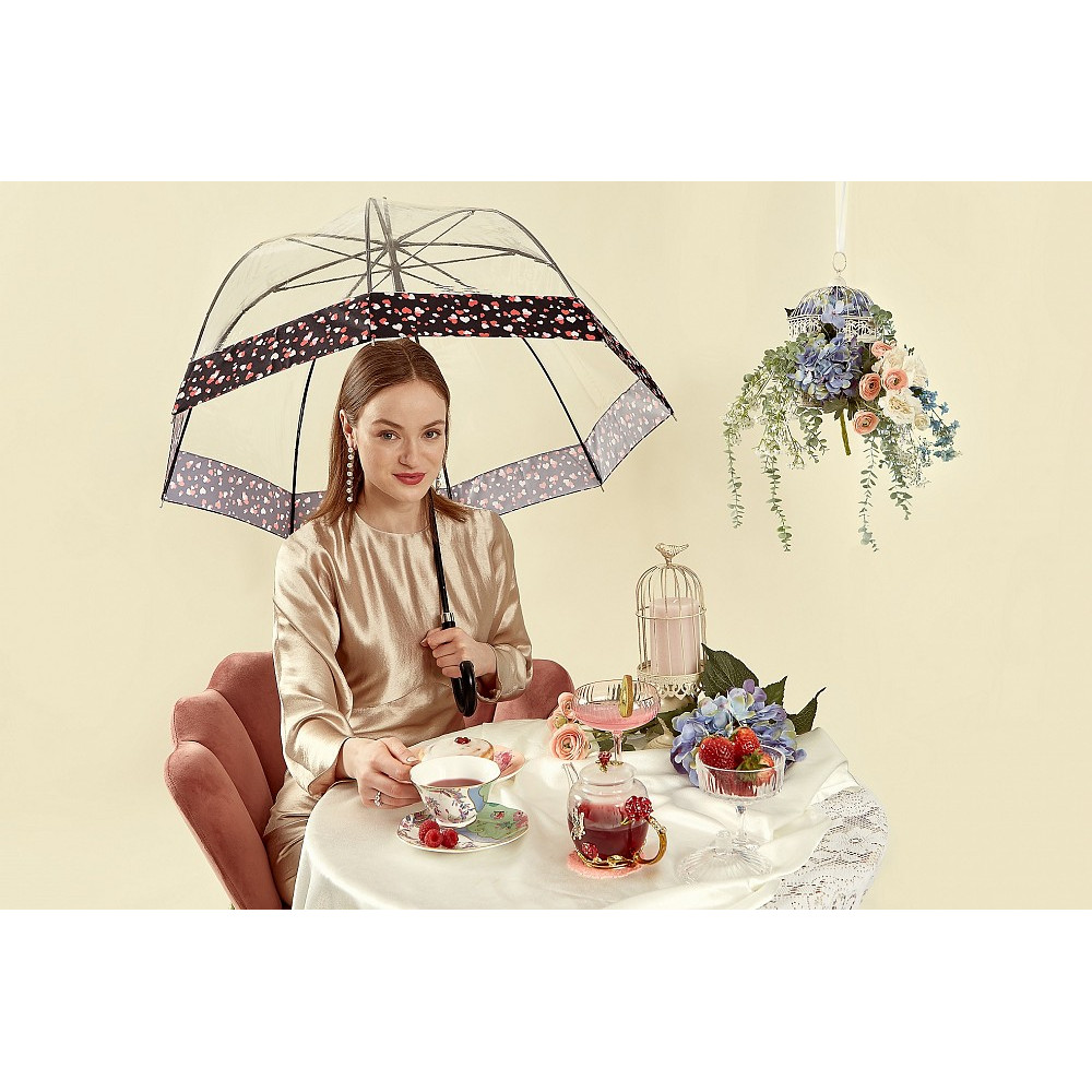Жіноча парасолька-тростина прозора L866 Birdcage-2 Luxe Love Hearts (Любов сердець)
