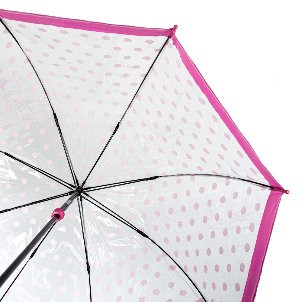 Жіноча парасолька-тростина прозора Fulton Birdcage-2 L042 Pink Polka (Рожеві кружечки)