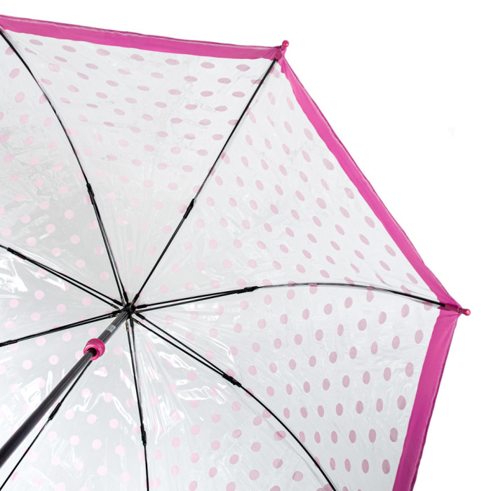 Жіноча парасолька-тростина прозора Fulton Birdcage-2 L042 Pink Polka (Рожеві кружечки)