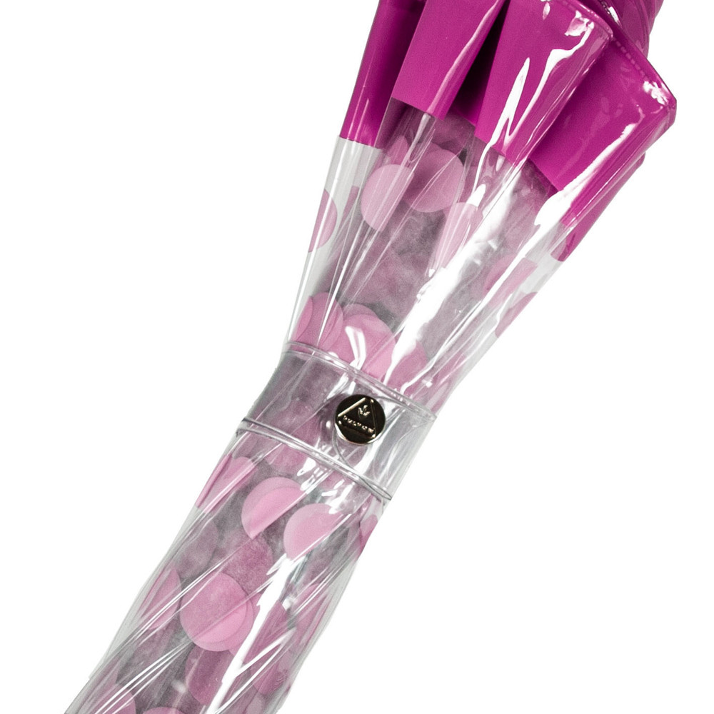 Жіноча парасолька-тростина прозора Fulton Birdcage-2 L042 Pink Polka (Рожеві кружечки)