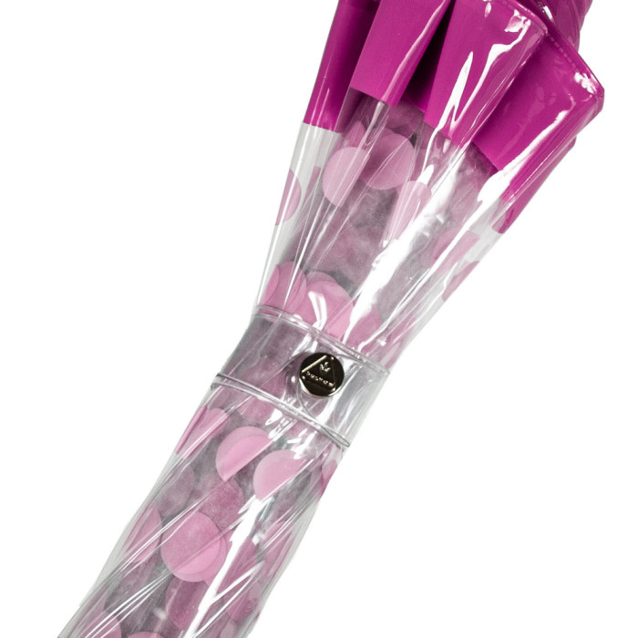 Жіноча парасолька-тростина прозора Fulton Birdcage-2 L042 Pink Polka (Рожеві кружечки)