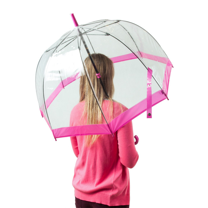Женский зонт-трость прозрачный Fulton Birdcage-1 L041 Pink (Розовый)