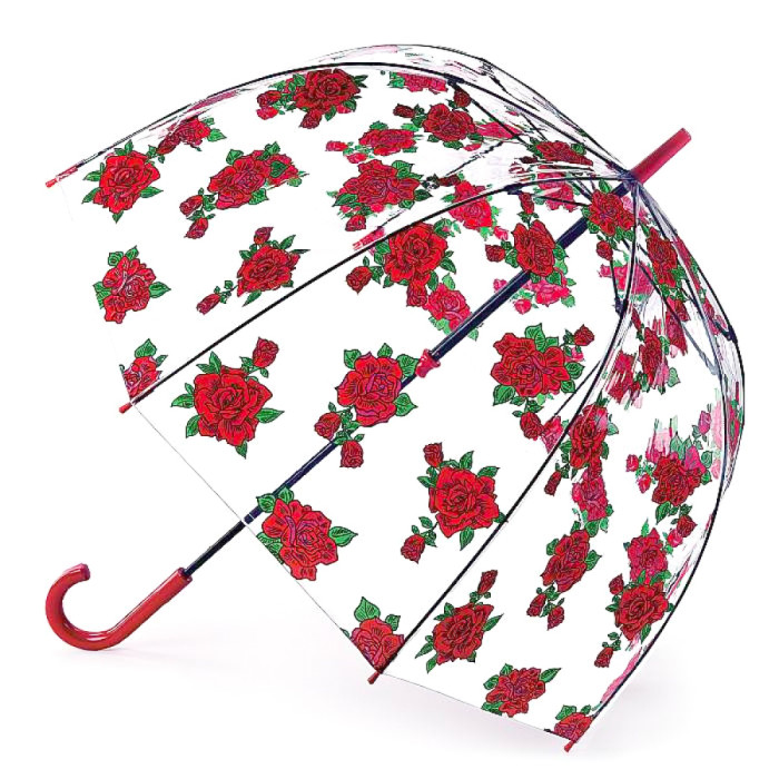 Женский прозрачный зонт-трость Fulton Birdcage-2 L042 - Tattoo Rose (Тату из роз) 