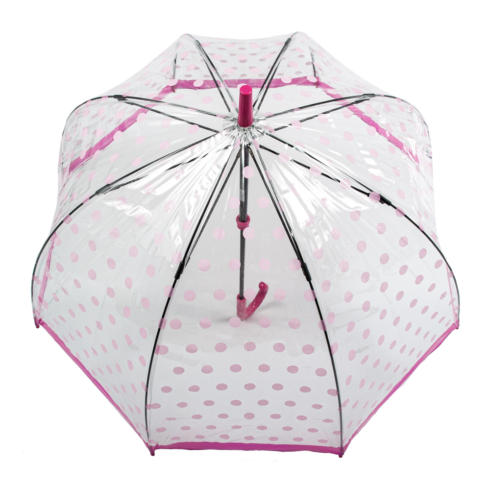 Жіноча парасолька-тростина прозора Fulton Birdcage-2 L042 Pink Polka (Рожеві кружечки)