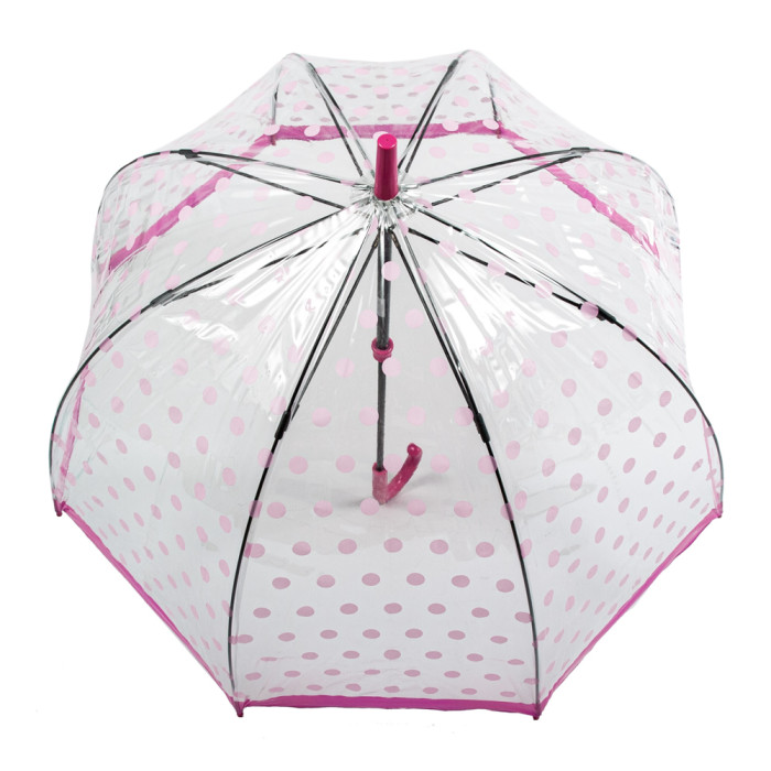 Жіноча парасолька-тростина прозора Fulton Birdcage-2 L042 Pink Polka (Рожеві кружечки)