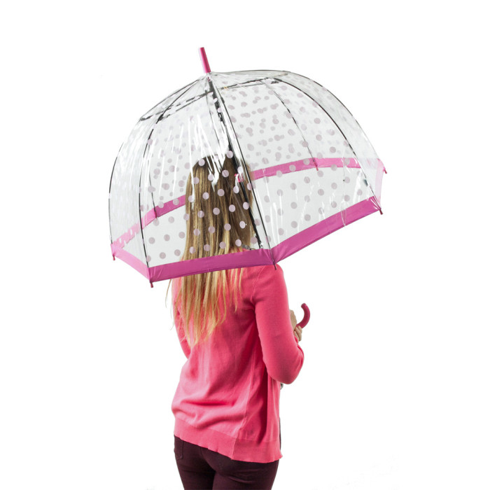 Жіноча парасолька-тростина прозора Fulton Birdcage-2 L042 Pink Polka (Рожеві кружечки)