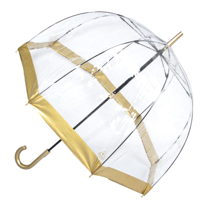 Жіноча парасолька-тростина прозора Fulton Birdcage-1 L041 Gold (Золота)