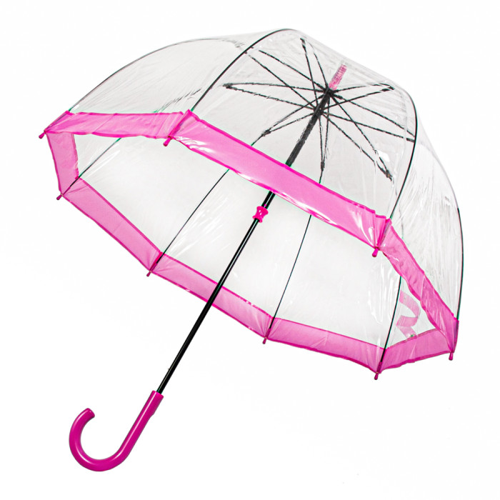 Женский зонт-трость прозрачный Fulton Birdcage-1 L041 Pink (Розовый)