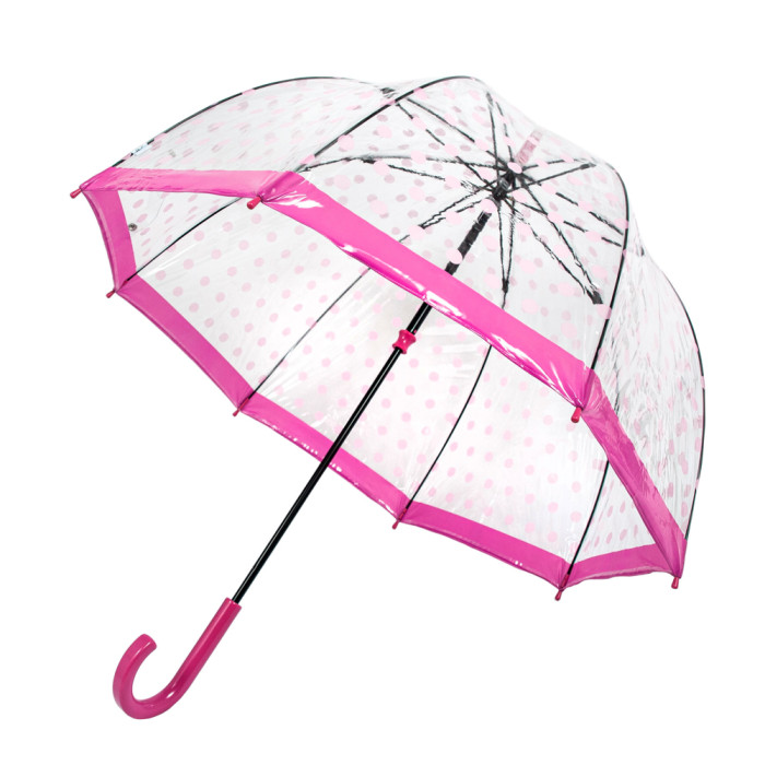 Жіноча парасолька-тростина прозора Fulton Birdcage-2 L042 Pink Polka (Рожеві кружечки)