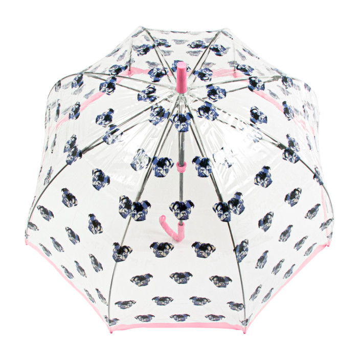 Женский зонт-трость прозрачный Fulton Birdcage-2 L042 - Pugs (Мопсы)
