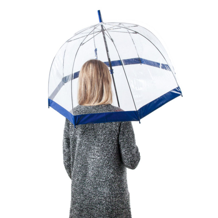 Женский зонт-трость прозрачный Fulton Birdcage-1 L041 Navy (Синий)