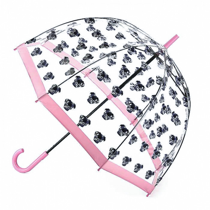 Женский зонт-трость прозрачный Fulton Birdcage-2 L042 - Pugs (Мопсы)