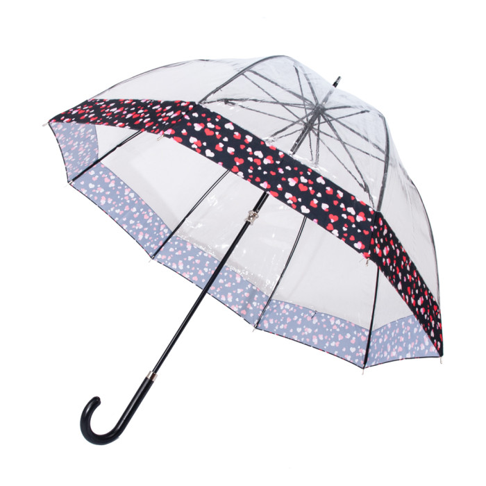 Женский прозрачный зонт-трость Fulton L866 Birdcage-2 Luxe Love Hearts (Любовь сердец)