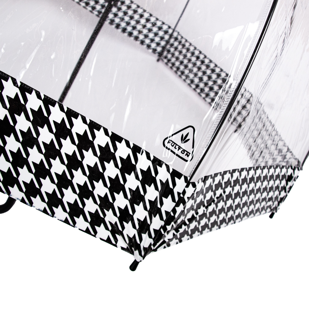 Женский прозрачный зонт-трость Fulton Birdcage-2 L042 Houndstooth Border (Гусиная лапка)
