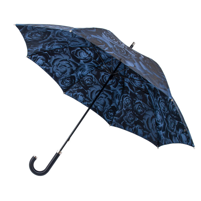 Женский зонт-трость класса Люкс Fulton Diamond L850 Princess UV Navy Rose (Синие розы)