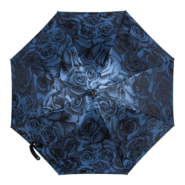 Женский зонт-трость класса Люкс Fulton Diamond L850 Princess UV Navy Rose (Синие розы)