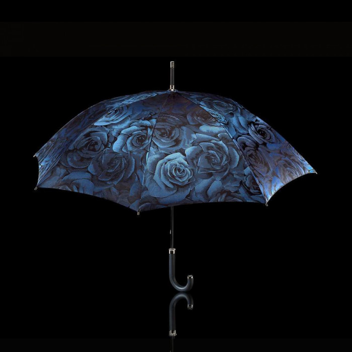 Женский зонт-трость класса Люкс Fulton Diamond L850 Princess UV Navy Rose (Синие розы)