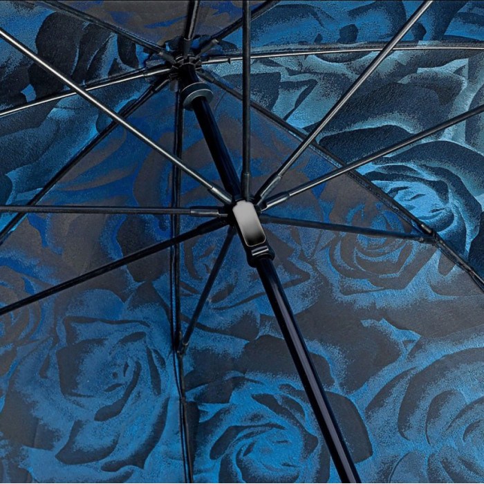Женский зонт-трость класса Люкс Fulton Diamond L850 Princess UV Navy Rose (Синие розы)