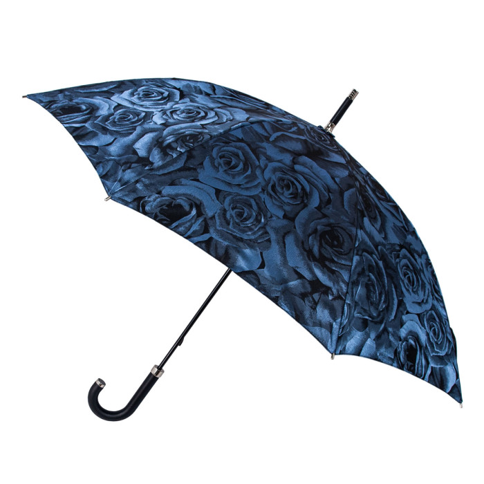 Женский зонт-трость класса Люкс Fulton Diamond L850 Princess UV Navy Rose (Синие розы)