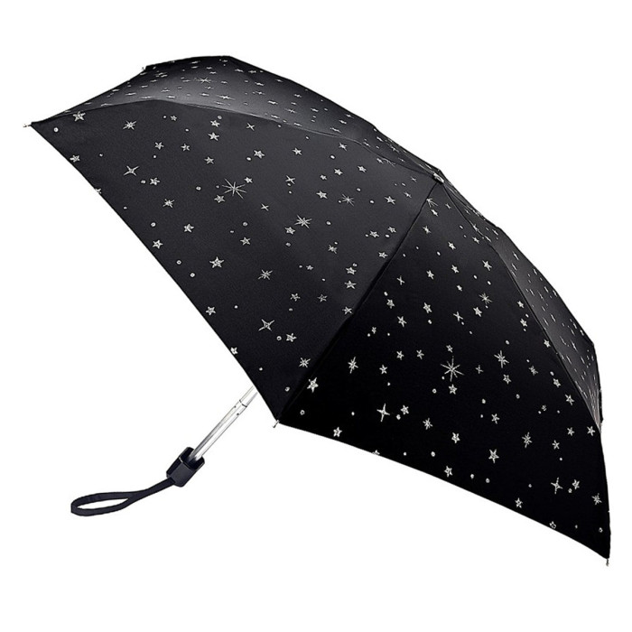 Жіноча міні (кишенькова) парасолька Fulton L501 Tiny-2 Glitter Stars Black (Блиск зірок)