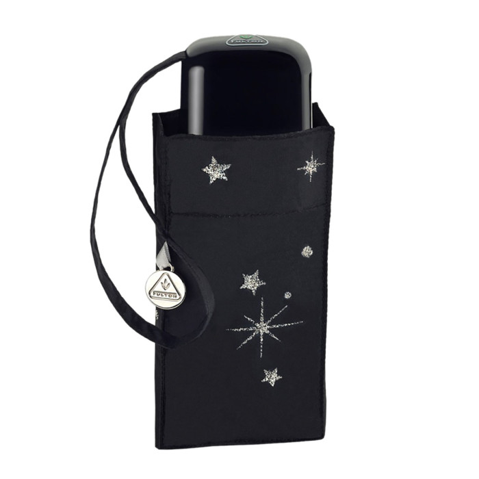 Жіноча міні (кишенькова) парасолька Fulton L501 Tiny-2 Glitter Stars Black (Блиск зірок)