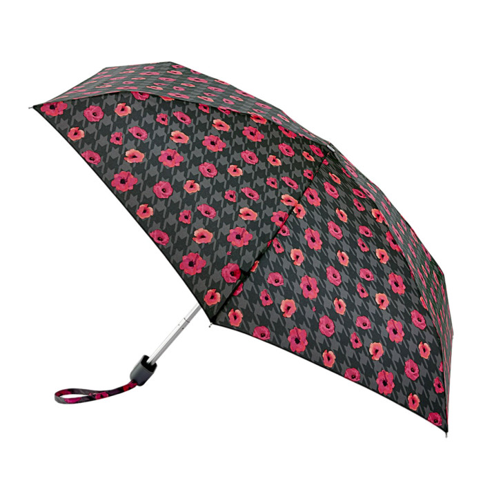 Жіноча міні (кишенькова) парасолька Fulton L501 Tiny-2 Houndstooth Poppy (Маки)