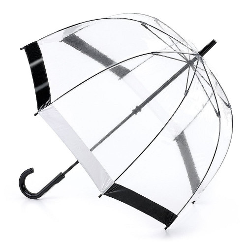 Женский зонт-трость прозрачный Fulton Birdcage-1 L041 Black White (Черный белый)
