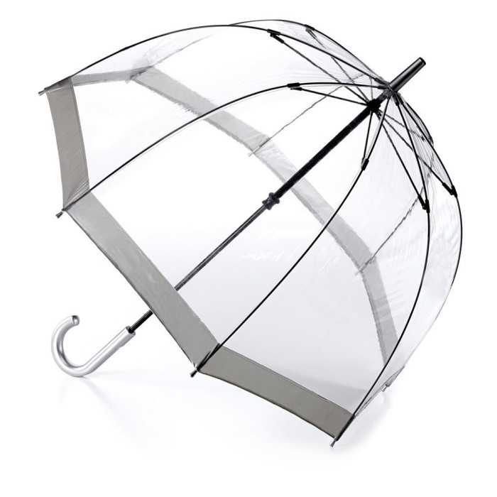 Женский зонт-трость прозрачный Fulton Birdcage-1 L041 Silver (Серебряный)