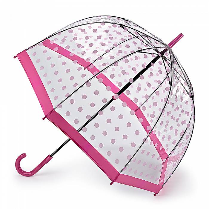 Жіноча парасолька-тростина прозора Fulton Birdcage-2 L042 Pink Polka (Рожеві кружечки)