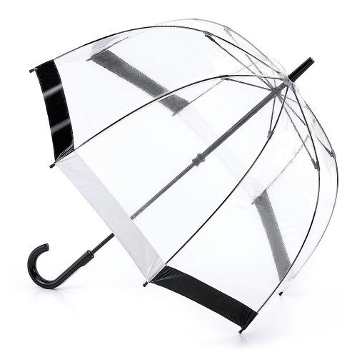 Женский зонт-трость прозрачный Fulton Birdcage-1 L041 Black White (Черный белый)