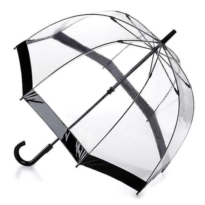 Женский зонт-трость прозрачный Fulton Birdcage-1 L041 Black (Черный)
