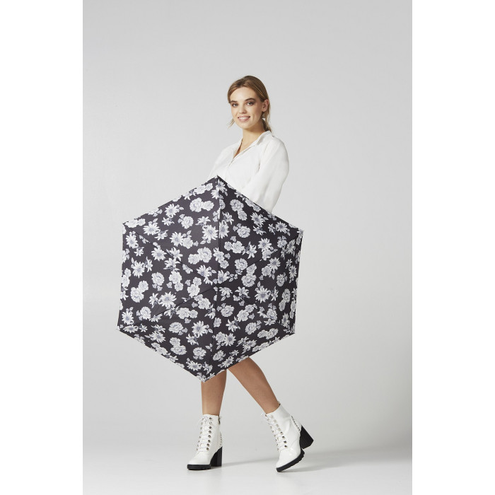 Женский зонт Fulton Miniflat-2 L340 - Black and White Floral (Черно-белые цветы)