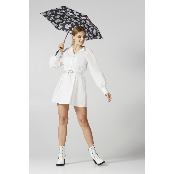 Женский зонт Fulton Miniflat-2 L340 - Black and White Floral (Черно-белые цветы)