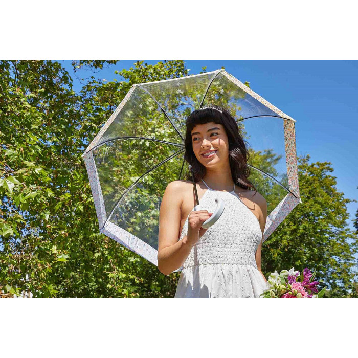 Жіноча прозора парасолька-тростина Fulton Birdcage-2 L042 Wedding Floral Border (Квіткова облямівка)