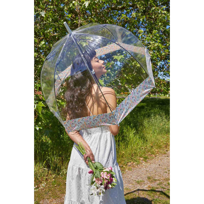 Жіноча прозора парасолька-тростина Fulton Birdcage-2 L042 Wedding Floral Border (Квіткова облямівка)