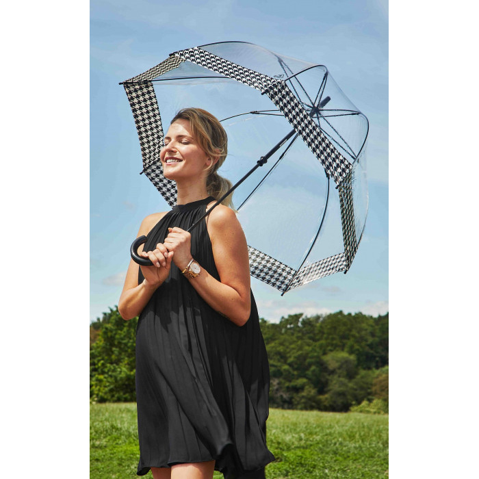 Жіноча прозора парасолька-тростина Fulton Birdcage-2 L042 Houndstooth Border (Гусяча лапка)